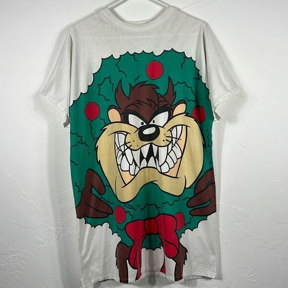 🎄 Vintage 1994 Looney Tunes TAZ CHRISTMAS single stitch Sleep Shirt - OSFA - GU - Picture 1 of 8
